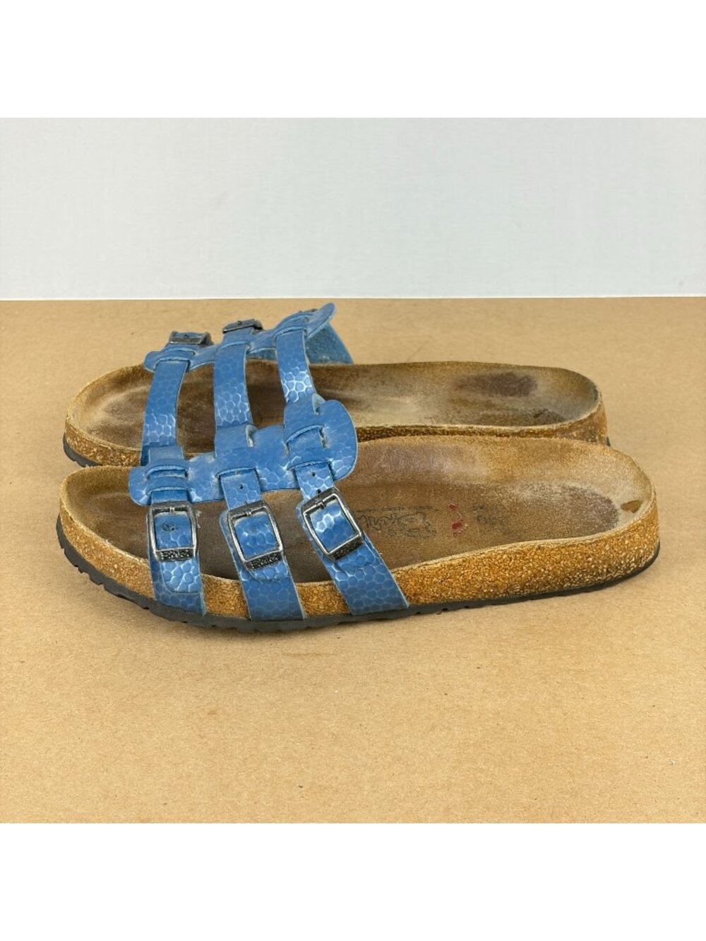 Birkis Birkenstock Xenia Birko-Flor Sandals Womens 6.5 Blue Slide Slip On Casual